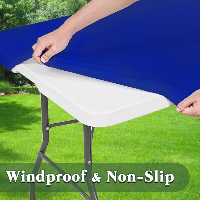 Picnic Table Cover 6 Pack Elastic Fitted Tablecloths for 8 Foot Rectangle Table Waterproof Stretch Washable Patio Folding Outdoor Spandex Tablecloth for Camping Banquet Parties (Royal Blue,30" x 96")