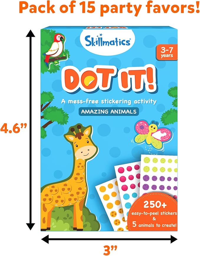 Skillmatics Party Favors (Pack of 15) - Dot It Animal Sticker Art for Kids, 500+ Stickers, Mess-Free Crafts, DIY Travel Activity, Return Gifts for Boys & Girls Ages 3, 4, 5, 6, 7