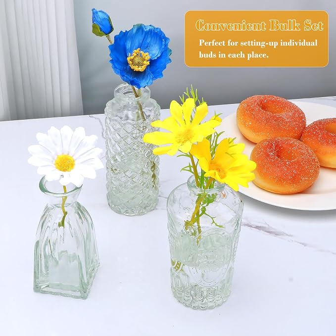Glass Bud Vase Set of 18,Small Glass Vintage Vases for Flowers,Clear Bud Vases in Bulk for Rustic Wedding Decor,Table Centerpieces,Decor Centerpiece for Bathroom