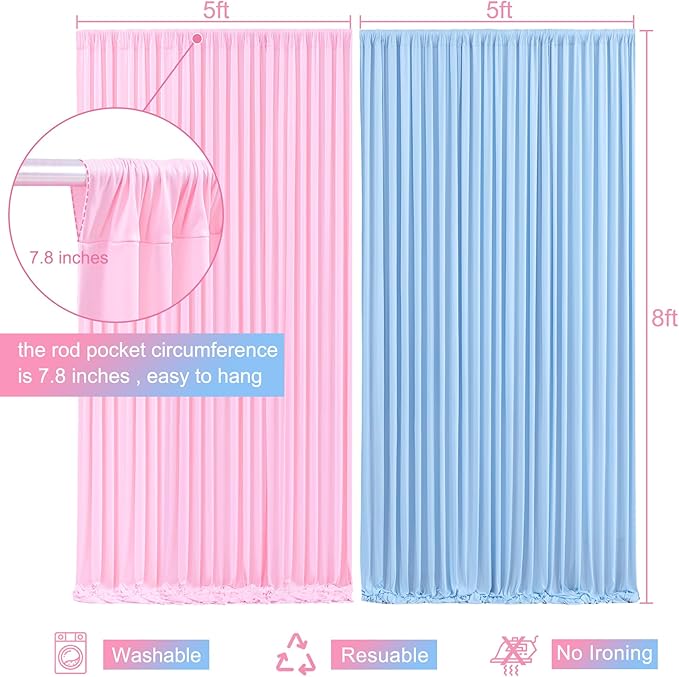 Pink Blue Backdrop Curtains for Gender Reveal Boy or Girl Parties Wrinkle Free Photo Curtains Backdrop Drapes Fabric Decoration for Birthday Party Baby Shower 5ft x 8ft,2 Panels