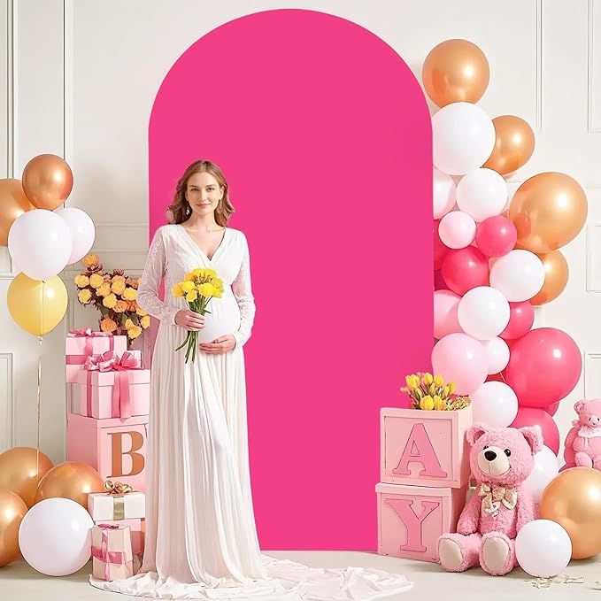 Hot Pink Arch Cover 7.2FT Spandex Arch Cover Balloon Arch Stand Cover Round Top Arches Covers Chiara Arched Covers Stretchy Backdrop Arches Wall Backdrop Covers for Wedding Arched Frame Panel