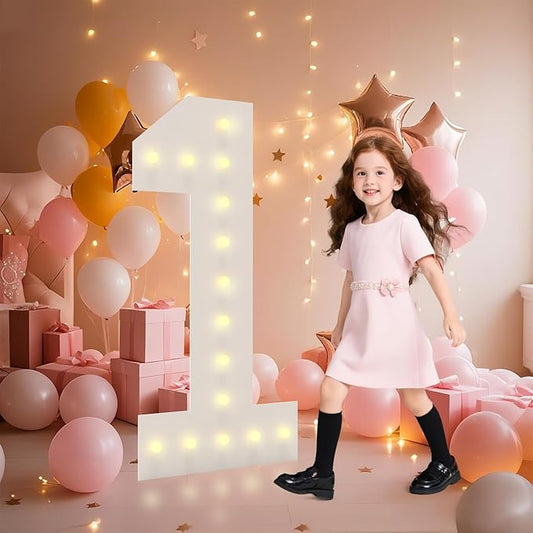 4FT Light Up Numbers, Marquee Numbers 4 Feet Tall Giant Number 1 Mosaic Big Number Sign for 1st 16th 21st Birthday Party Backdrop Anniversary Decorations, Pre-Cut Large Frame