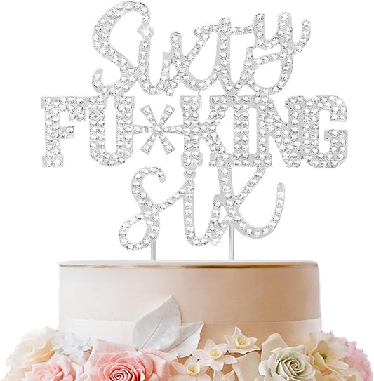 LINGTEER Sixty Six Funny Silver Rhinestone Cake Topper - Cheers to 66 Years Old,Happy 66th Birthday Party Cake Centerpieces Topper Decorations.