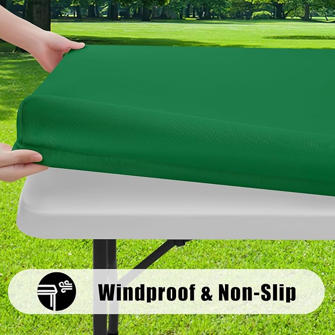 Smiry 4 Pack Rectangle Picnic Table Cloth, Waterproof Elastic Fitted Tablecloths, Washable Polyester Rectangular Patio Table Cover for Camping, Indoor and Outdoor (Hunter Green, 30"x96")