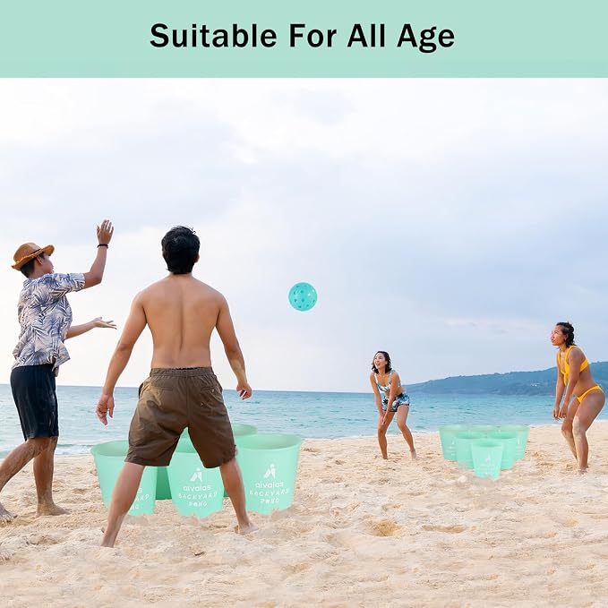 Aivalas Yard Pong Outdoor Games Glow Set in Dark for Adults,Family and Kids,Giant Yard Pong for Beach,Camping,Lawn,Backyard and Yard Parties,with Buckets, Balls and Carrying Bag