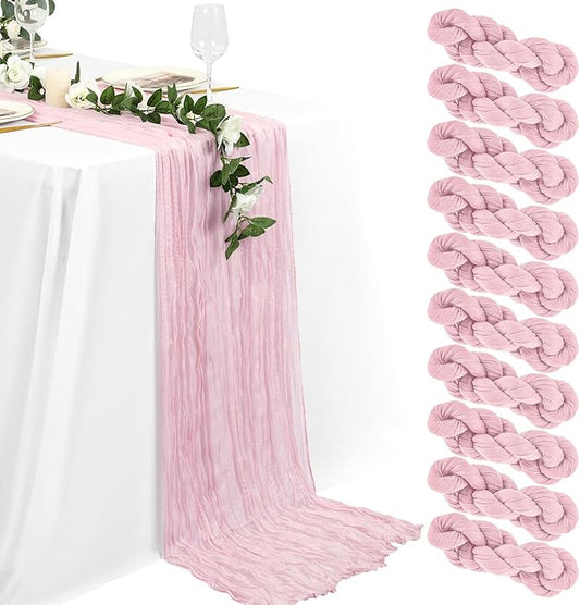 10 Packs Pink Cheesecloth Table Runner - Baby Pink, 35x120 inch Rustic Gauze Boho Wedding Table Runner Decoration for Wedding Party Bridal Shower