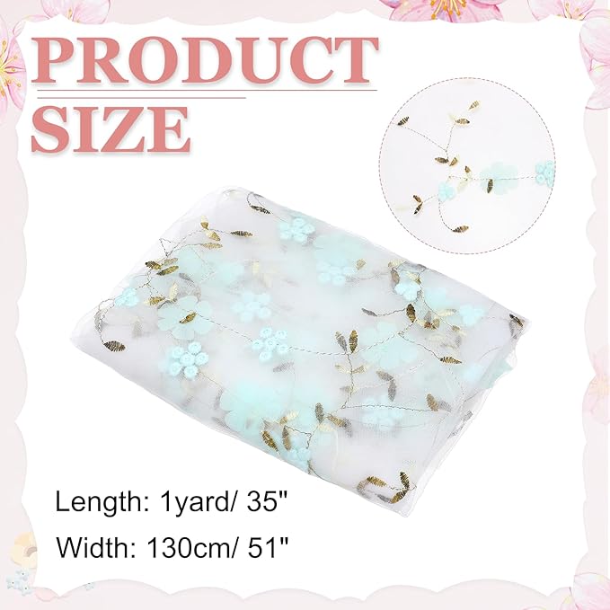 MECCANIXITY 1 Yard Tulle Fabric 35"x51" 3D Flower Embroidery Mesh Lace Fabric for DIY Handmade Clothing Wedding Dress Skirt Home Curtain Decoration, Green White
