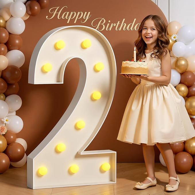 Marquee Numbers 4 Feet Tall 4FT Large Light Up Numbers 2 for 2nd 12th 21st Birthday Party 2026 Decorations Light Up Sign Anniversary Party Decor Foam Board