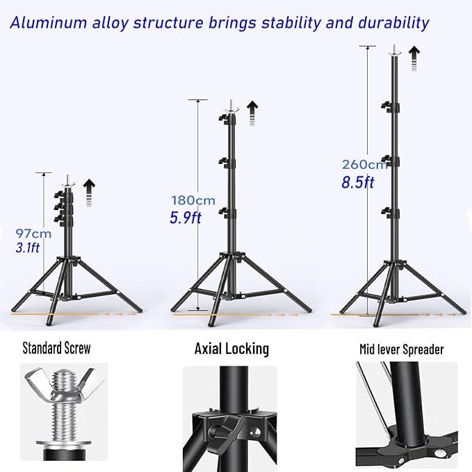8.5x10ft Background Stand with 6.5x10ft White and Black Chromakey Backdrop Screen, Adjustable Background Holder Support System Kit, Clamp for Photography Video Studio Portrait Product Shooting