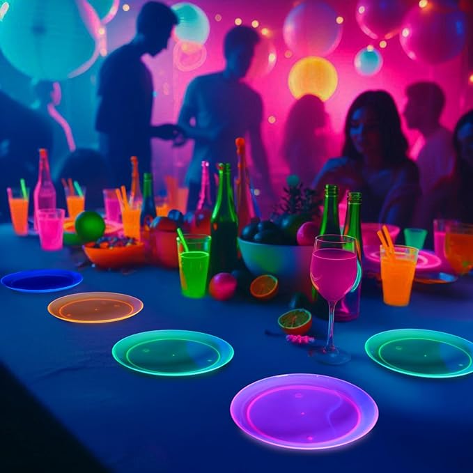 Party Essentials Hard Plastic 7.5-Inch Round Party/Salad Plates, Assorted Neon, 40 Count