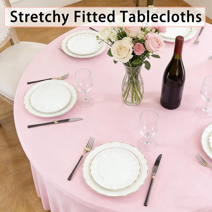 10 Pack Pink Round Spandex Tablecloths for 60 inch Tables, 120 Inch Stretchy Fitted 5FT Tablecloths, Wrinkle Free Table Covers Washable Polyester Table Cloths for Wedding Party Birthday Banquet