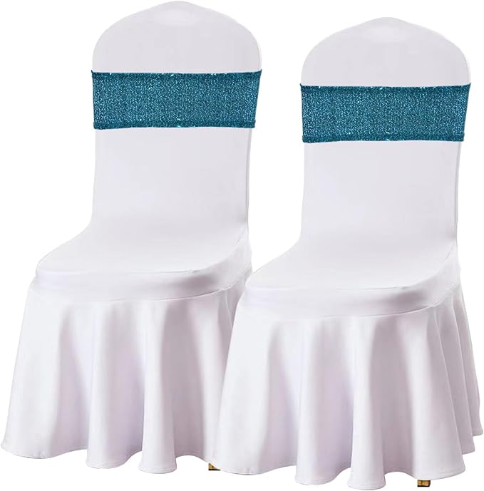 SquarePie Pack of 20 Sequin Chair Sashes Glitter Teal Bows Bands for Wedding Banquet Party Decor