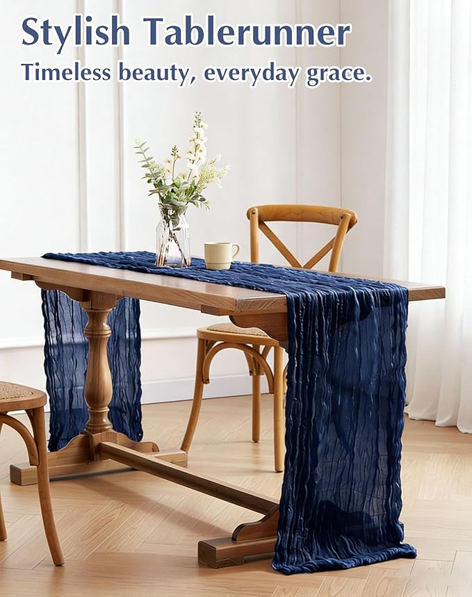 Navy Blue Cheesecloth Table Runner 21x120 Inch Gauze Table Runners Reusable Polyester 10ft Boho Rustic Cheese Cloth Table Runner for Wedding Party Baby Shower Birthday