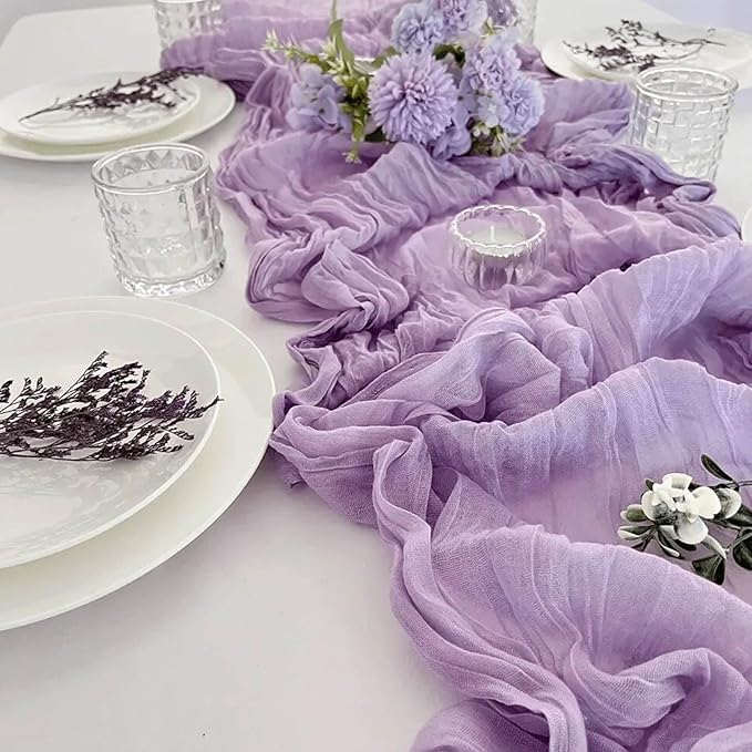 8 Pack Lav Purple Valentine's Day Cheesecloth Table Runner 21x120 Inch Gauze Table Runners Reusable Polyester 10ft Boho Rustic Cheese Cloth Table Runner for Wedding Party Baby Shower Birthday