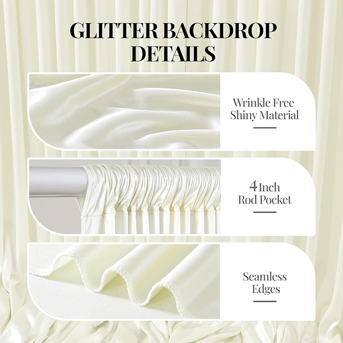 30x10ft Ivory Glitter Backdrop Curtain for Parties, Wrinkle Free Satin Photo Backdrop Drapes 6 Panels 5x10FT Shimmer Back Drop Cloth for Wedding Birthday Baby Shower Photography Background Decor