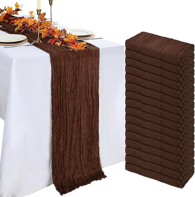 16 Pack Table Runner Brown Cheesecloth 10ft Boho Gauze Fabric 120 Inch Cheese Cloth Table Runner Rustic Sheer for Baby Shower Birthday Home Holiday Party