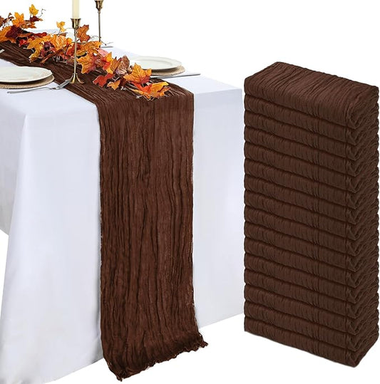16 Pack Table Runner Brown Cheesecloth 10ft Boho Gauze Fabric 120 Inch Cheese Cloth Table Runner Rustic Sheer for Baby Shower Birthday Home Holiday Party