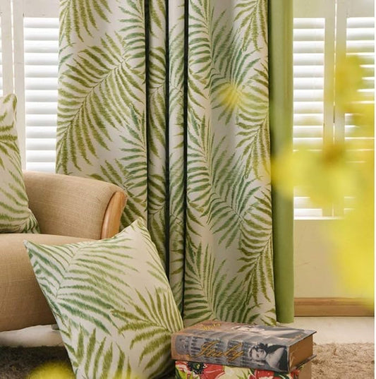 MYRU 1 Pair Pastoral Palm Tree Blackout Curtains,Tropic Window Draperies,Nice Room Decor,Green Leaves, 2 x 47x84 Inch