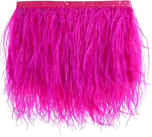 AWAYTR Ostrich Feather Trim Fringe - Satin Ribbon Dress Sewing Crafts Costumes Decoration Pack of 2 Yards (Rose red)