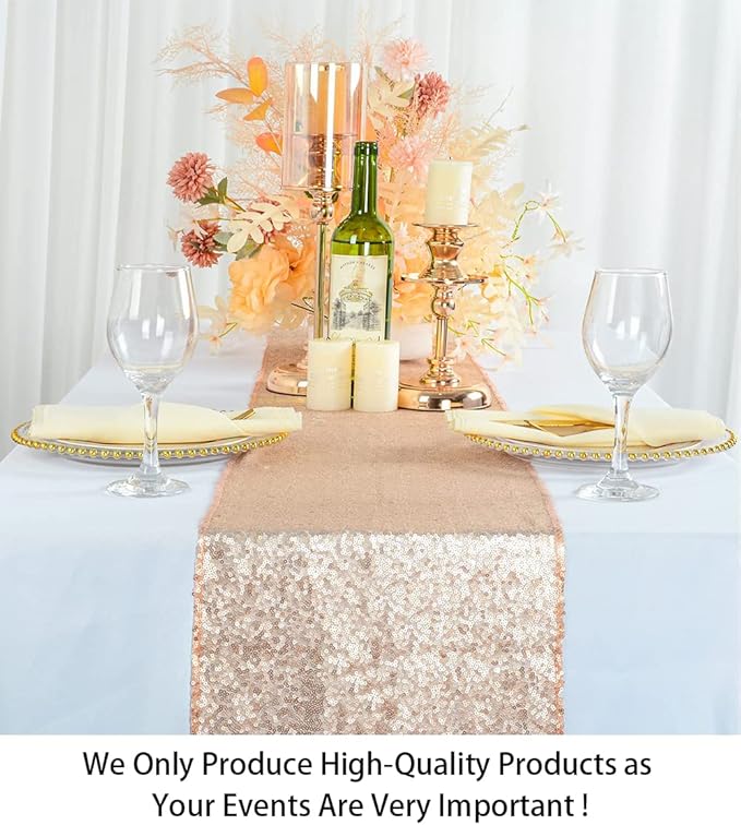 ShinyBeauty Champagne Table Runners Pack of 15 Wedding Decor Sequin Table Runner 12x108-Inch Outdoor Table Linen 108 Inches Long Birthday Wedding Party Tables Decoration