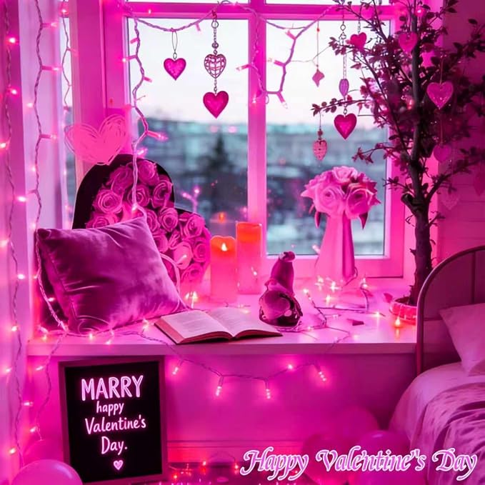 YEGUO Battery Operated String Lights, 2 Pack Each 33ft 100 LED Twinkle Fairy Lights Outdoor Waterproof, 8 Modes Clear Wire Pink Christmas Lights Indoor with Remote