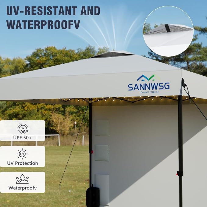 12X12 Pop Up Canopy Tent,Easy Up Canopy,Removable Pockets Sidewall for Extra Storage,Heavy Duty One Person Set Up Event Tent,White