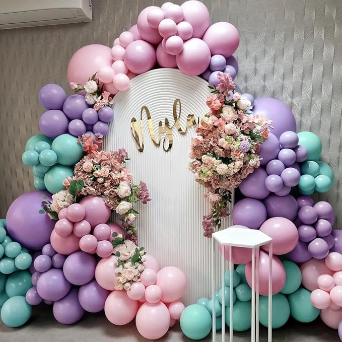 Double Stuffed Pastel Balloon Garland Pink Purple Green Colorful Balloon Arch Gold Metallic Latex Kit For Mermaid Easter Baby Shower Princess Ice Cream Birthday Party Decoration