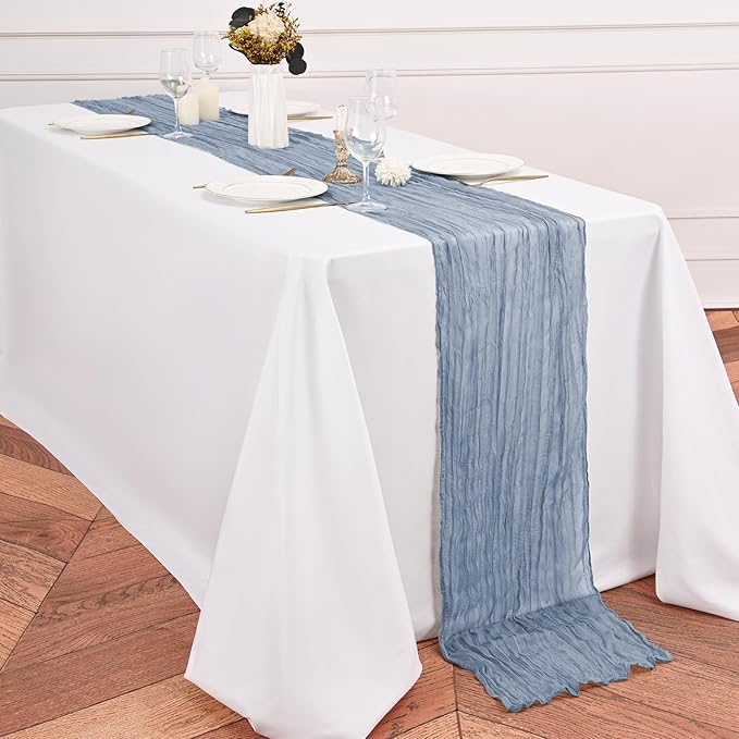 24 Pack Dusty Blue Table Runner 10Ft Cheesecloth Table Runner Rustic Gauze Table Runners Romantic Long Sheer Fabric Cheese Cloth Table Runners for Wedding Party Bridal Baby Shower