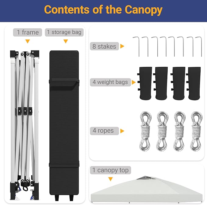 10x10 Pop Up Canopy - Instant Setup Beach Tent with Wheeled Carry Bag, 8 Sandbags & 4 Guy Lines - Portable Sun Shade for Camping, Events, Silver Coated Top, White