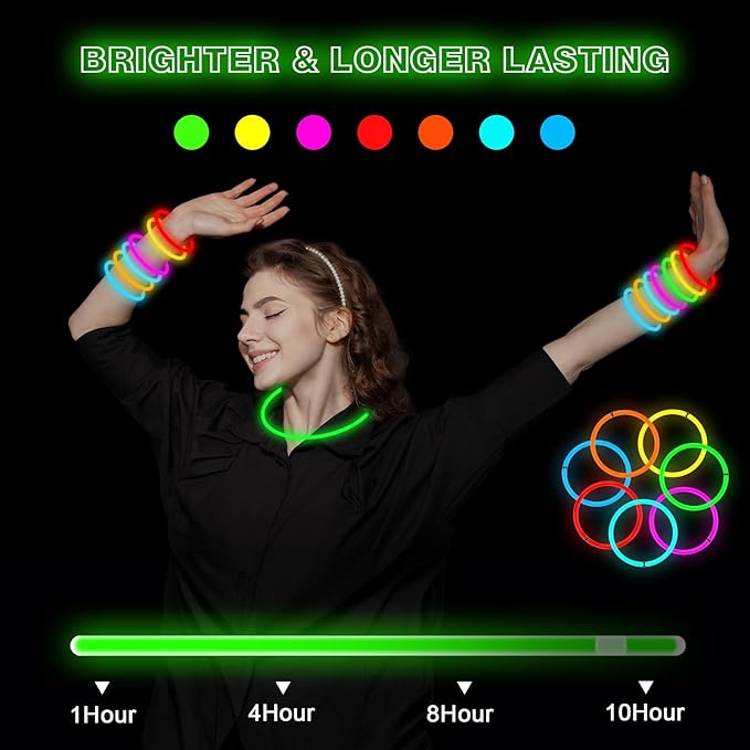 JICUICUI Glow Sticks Bulk Party Pack- Ultra Bright 500PRO Glow in the Dark Party Supplies, Neon Party Favors, Glow Sticks Party Supplies Glow Necklaces and Glow Bracelets with Connectors