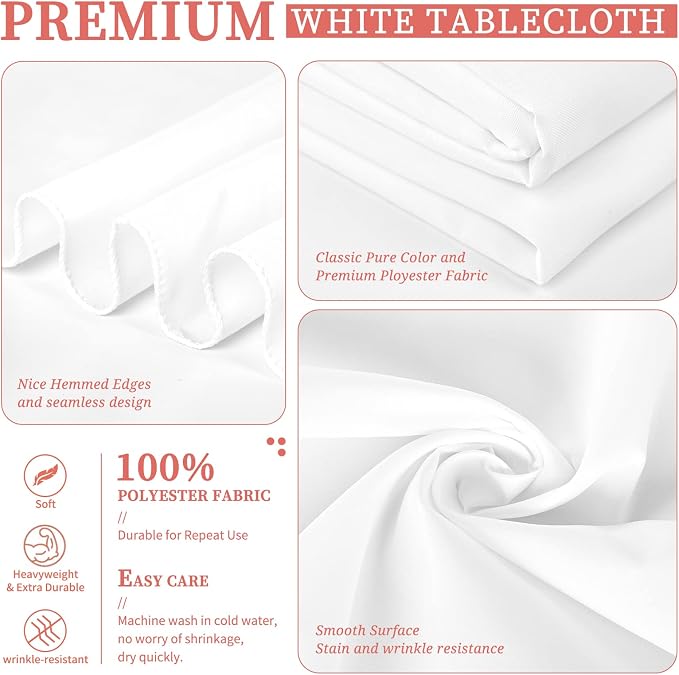 Showgeous 8 Pack White Square Tablecloth 52 x 52 Inch, Wrinkle Resistant Washable Polyester Fabric Table Cloth for Wedding Dining Parties Restaurant Card Table