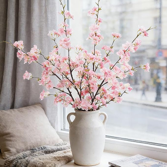 LESING 4pcs Artificial Cherry Blossom Flowers, 41.4" Realistic Fake Silk Long Stems Artificial Cherry Blossom Branches for Floor Table Home Wedding Decoration (Pink-1)