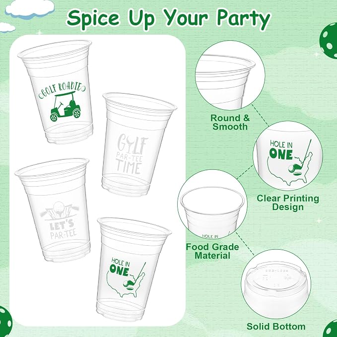Geyoga 100 Pcs Golf Ball Cups 16 oz Golf Plastic Disposable Cups Bulk Let's Par-tee Clear Drinking Tumbler for Sport Birthday Bachelor Party Decoration Favors