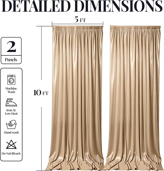 10x10ft Champagne Gold Glitter Backdrop Curtain for Parties, Wrinkle Free Satin Photo Backdrop Drapes 2 Panels Shimmer Back Drop Cloth for Wedding Birthday Baby Shower Photography Background Decor