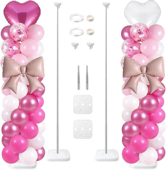 Skylety 2 Sets Pink and White Balloon Column Stand Kit Adjustable Pink White Balloon Stand with Bases for Birthday Wedding Anniversary Graduation Party Baby Shower Decorations Supplies