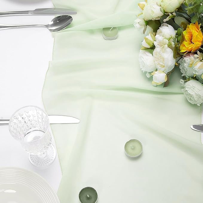 Table Runner Mint Green Sheer Chiffon 35x120 Inches for Spring Party Baby Shower Home Dining Table Decor