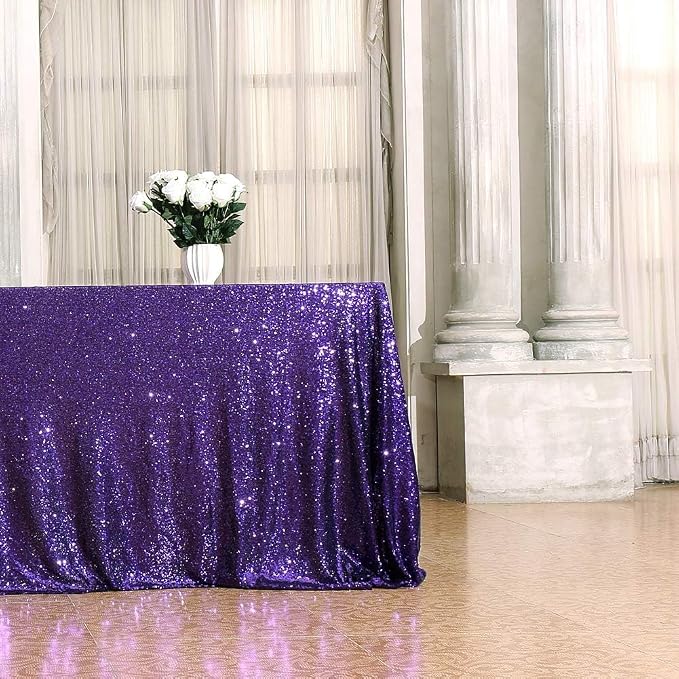 Juya Delight Purple Sequin Tablecloth Rectangular‌ 60" x 102" Sparkly Glitter Table Cloth for Wedding Birthday Party Festival Ceremony Cake Dessert Table Decoration