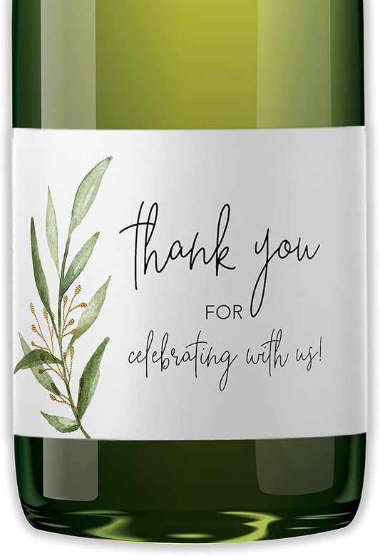 Greenery Thank You for Celebrating with us Mini Champagne Labels ● Set of 12 ● Mini Wine Bottle Labels Bridal Shower, Baby Shower, Bachelorette Party, Sprinkle, Birthday Favors Stickers M320-THANK-12