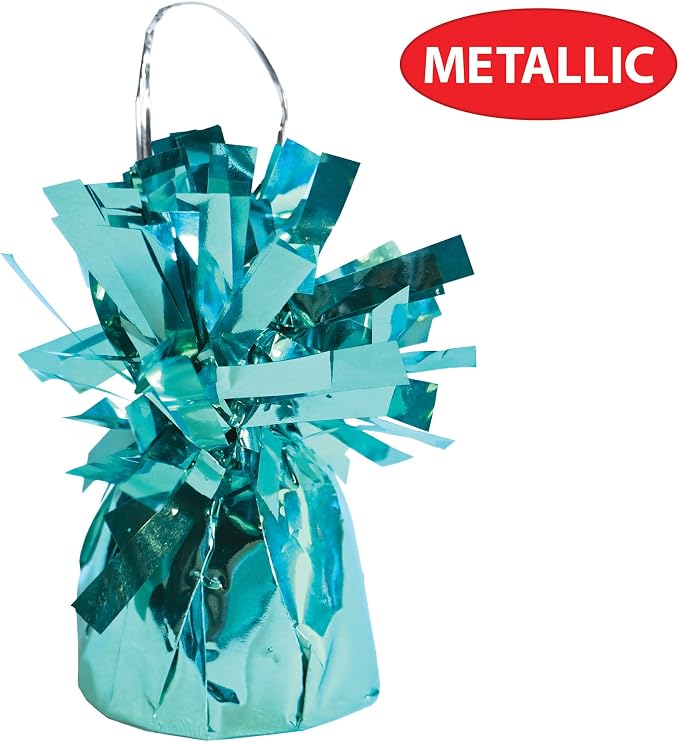 Beistle 50804 12-Piece LB Metallic Wrapped Balloon Weights, Light Blue