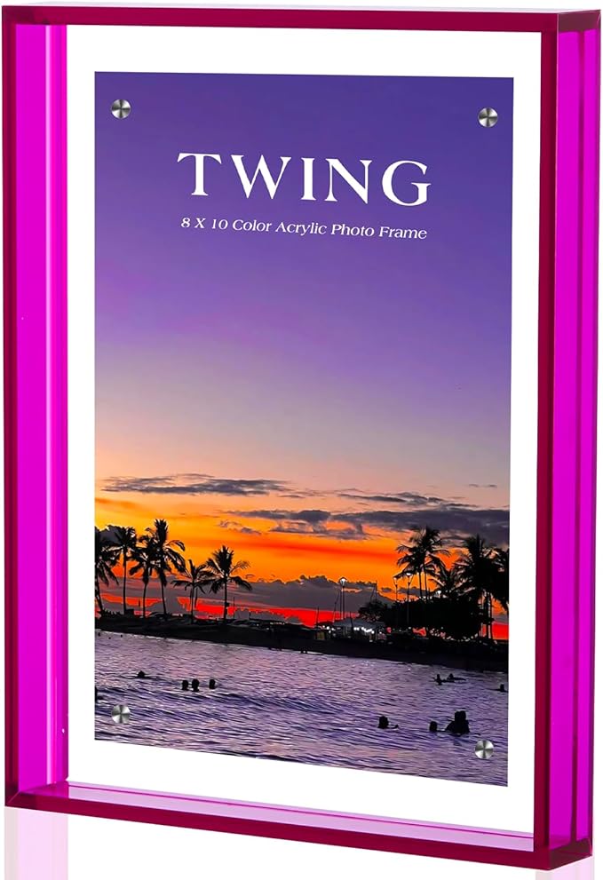 TWING 8x10 Picture Frame, Acrylic Photo Frame Self Standing Magnetic Color Floating Picture Frame Use as 8x10, 8x8, 6x8-Horizontal and Vertical Formats for Wall and Tabletop Display, Purple, 1 Pack