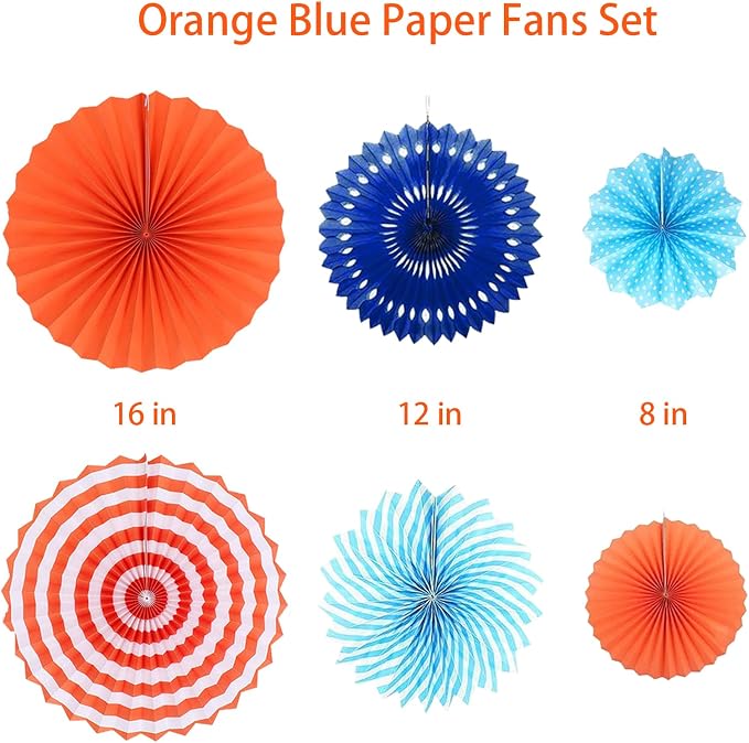 Blue and Orange Party Decorations Set Kids Birthday Paper Fan Tissue Pom Poms Streamers Theme Party Supplies Tassel Garland Banner Blue Orange Party Supplies