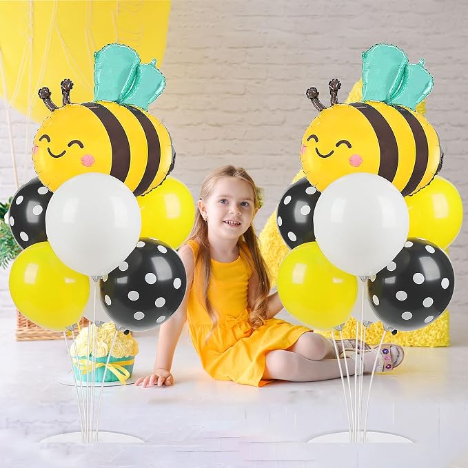 Bee Birthday Party Balloons Stand Kit 2 Sets with 2 Bumble Bee Foil Balloons Honey Bee Themed Party Balloon Centerpiece for Tables for Gender Reveal Birthday Baby Shower Bee Daisy Party Decorations