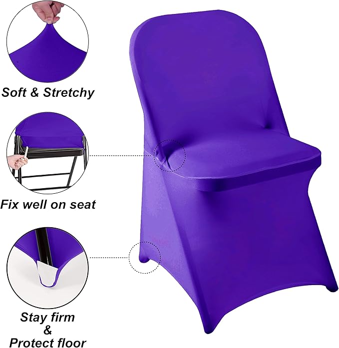 Howhic Folding Chair Covers for Party 36pcs, Purple Universal Spandex Chair Covers for Folding Chairs, Stretchy Fitted Chair Covers for Wedding, Party, Banquet, Conference (36pcs, Purple)