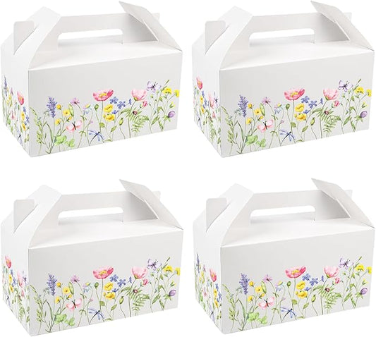 25 PCS Wild Flower Gift Boxes, Spring Party Favor Boxes Treat Birthday Candy Boxes, Wildflower Gift Floral Packaging Treat Bags Perfect for Cupcake Cookie Gable Goodie DIY Crafting Baby Shower Wedding Graduation, 6.2x3.5x3.5 inches