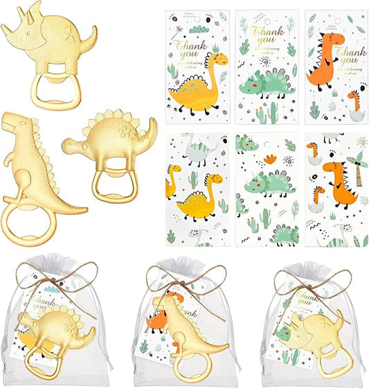 30 Pcs Dinosaur Bottle Openers Baby Shower Return Favors for Guests Bottle Opener Decorations and Souvenirs with Organza Bags Thank You Tags for Dinosaur Party Favors