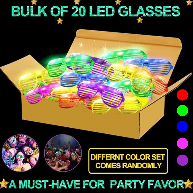 iGeeKid 36 Pack LED Glasses Glow Sticks Glasses Light Up Party Favors Glow In The Dark Party Supplies for Kids Adults Rave Neon Valentines Day Light Up Toys Gifts for Birthday Wedding Carnival Party