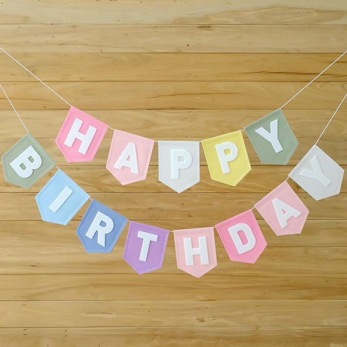 Happy Birthday Banner Felt Pastel Birthday Decorations Sign Pastel Rainbow Party Garland First Girl Pennant Banner