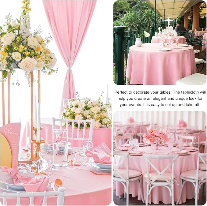 4 Pack Round Tablecloth 90 Inch Polyester Washable Fabric Table Covers for Wedding Dining Table Parties Banquet Decor（Pink）