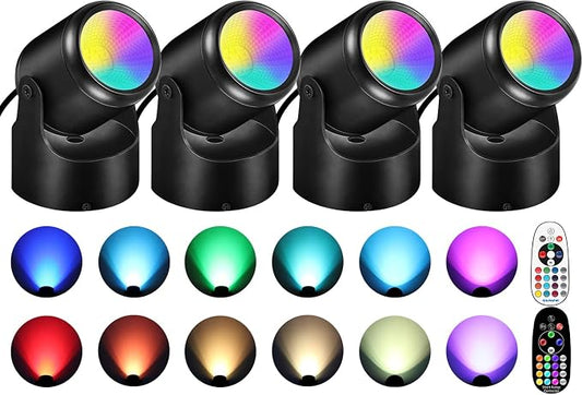 URTOM 6W RGBW Up Lights Indoor Christmas Spotlight Indoor LED Color Changing Uplighting Indoor with Remote 120V Spot Lights Indoor Plug in Floor Spotlight Indoor for Plant Picture Party, 4 Pack