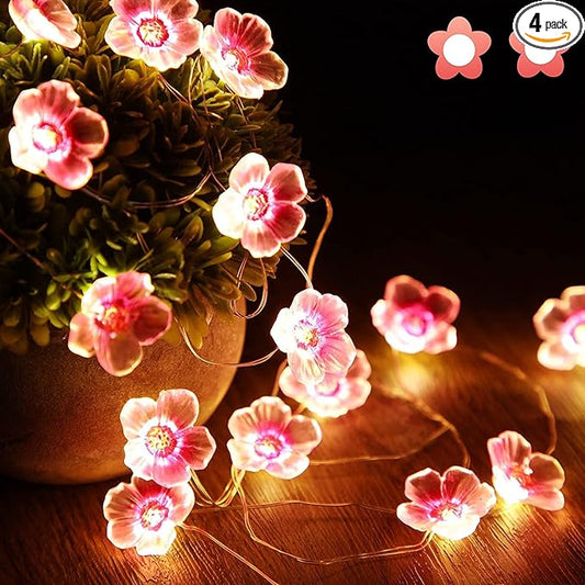 Mudder 4 Pack Cherry Blossom Flower String Lights 13 FT 40 LEDs for Bedroom, Pink Fairy Lights USB and Battery Operated Decorative String Light Indoor Outdoor